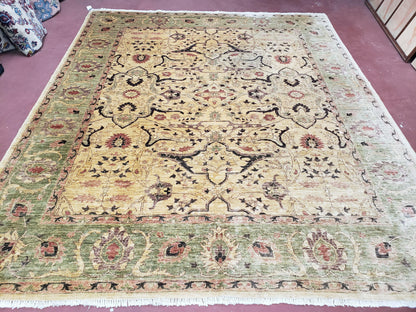 Vintage Peshawar Area Rug 8'4" x 9'7", Room Sized Peshavar Wool Oriental Carpet, Ivory/Beige & Dark Violet, Farmhouse Rug, Haji Jalil Design - Nuvé