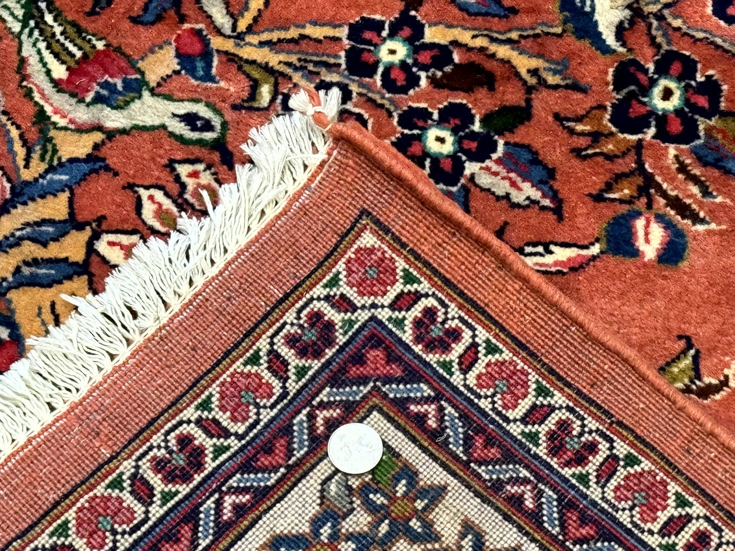 Persian Sarouk Rug 7x10, Red and Ivory, Floral Bouquets, Birds - Nuvé