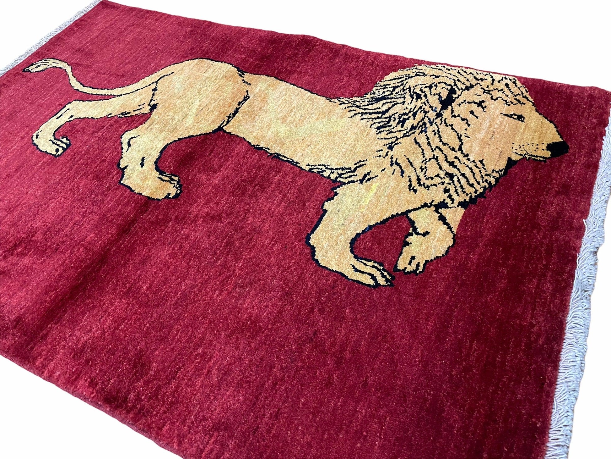 3 X 5 Handmade Hand-Knotted Quality Wool Rug Lion Red Veg Dyes Tribal Pictorial - Nuvé