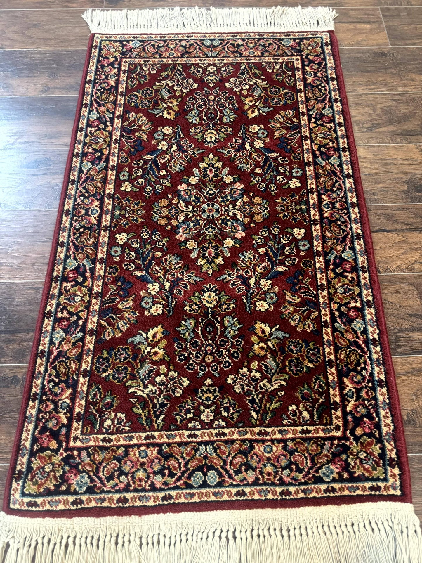 Small Karastan Rug 2.6 x 4 Red Sarouk #785, Karastan Wool Pile Rug, Original 700 Series, Discontinued Vintage Karastan Carpet - Nuvé