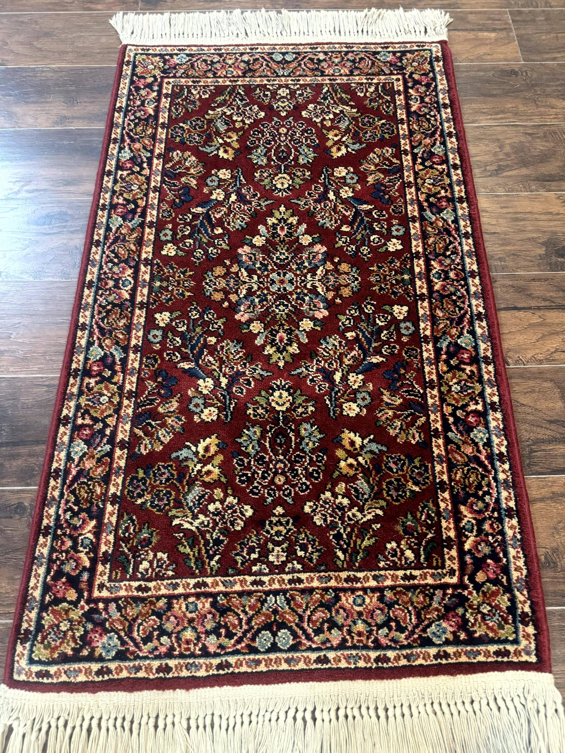 Small Karastan Rug 2.6 x 4 Red Sarouk #785, Karastan Wool Pile Rug, Original 700 Series, Discontinued Vintage Karastan Carpet - Nuvé