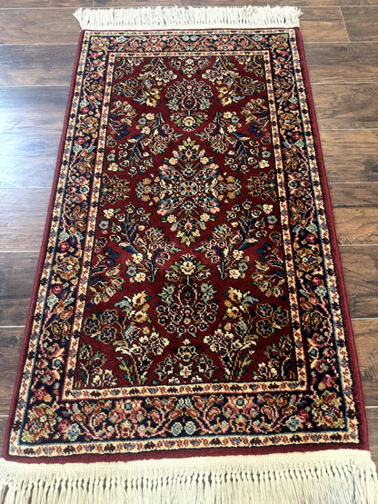 Small Karastan Rug 2.6 x 4 Red Sarouk #785, Karastan Wool Pile Rug, Original 700 Series, Discontinued Vintage Karastan Carpet - Nuvé