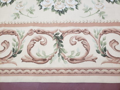 Elegant Aubusson Rug 10 x 14, Cream and Ivory Simple Aubusson Floral Carpet, Hand-Woven, European, New Aubusson Rug, Wool Area Rug, Violins - Nuvé