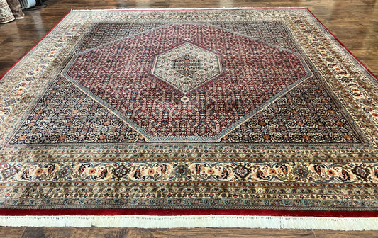 Square Indo Persian Bidjar Rug 10x10, Red, Handmade Vintage Wool Carpet - Nuvé