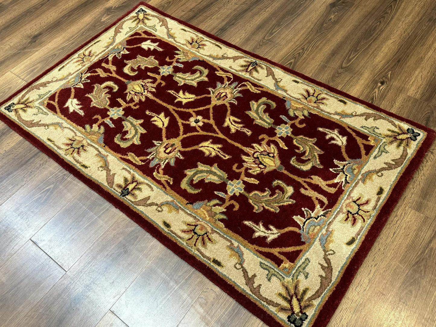 Small Floral Wool Rug 3x5, Safavieh Heritage Collection, Dark Red, Pair A - Nuvé