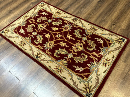 Small Floral Wool Rug 3x5, Safavieh Heritage Collection, Dark Red, Pair A - Nuvé