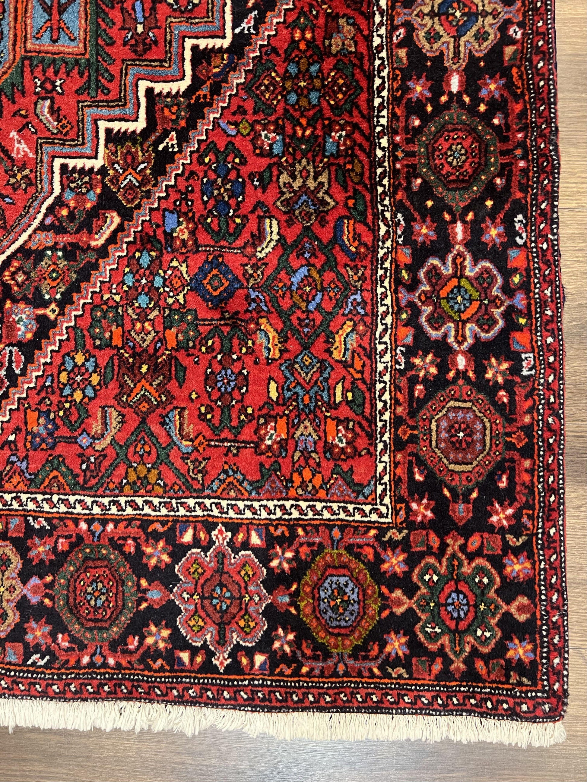 Fine Persian Bidjar Rug 3x5 ft, Ruby Red and Black, Geometric Medallion, Hand Knotted Semi Antique Oriental Bijar Carpet, Wool Area Rug, Tribal Rug - Nuvé