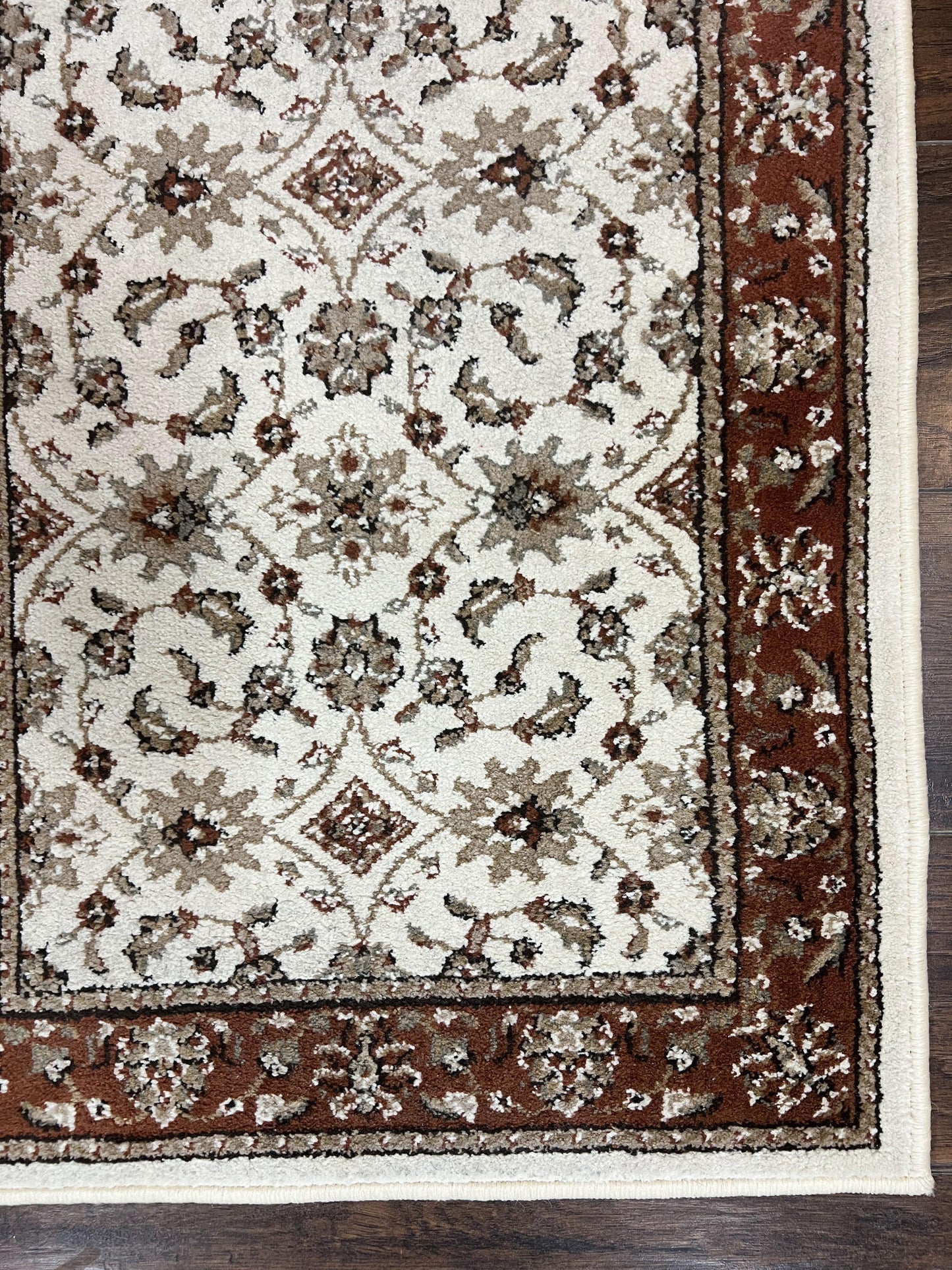 Runner Rug 2 x 7.6, Skinny Runner, Oriental Rug for Hallway, Ivory & Rust Red, Floral Allover - Nuvé