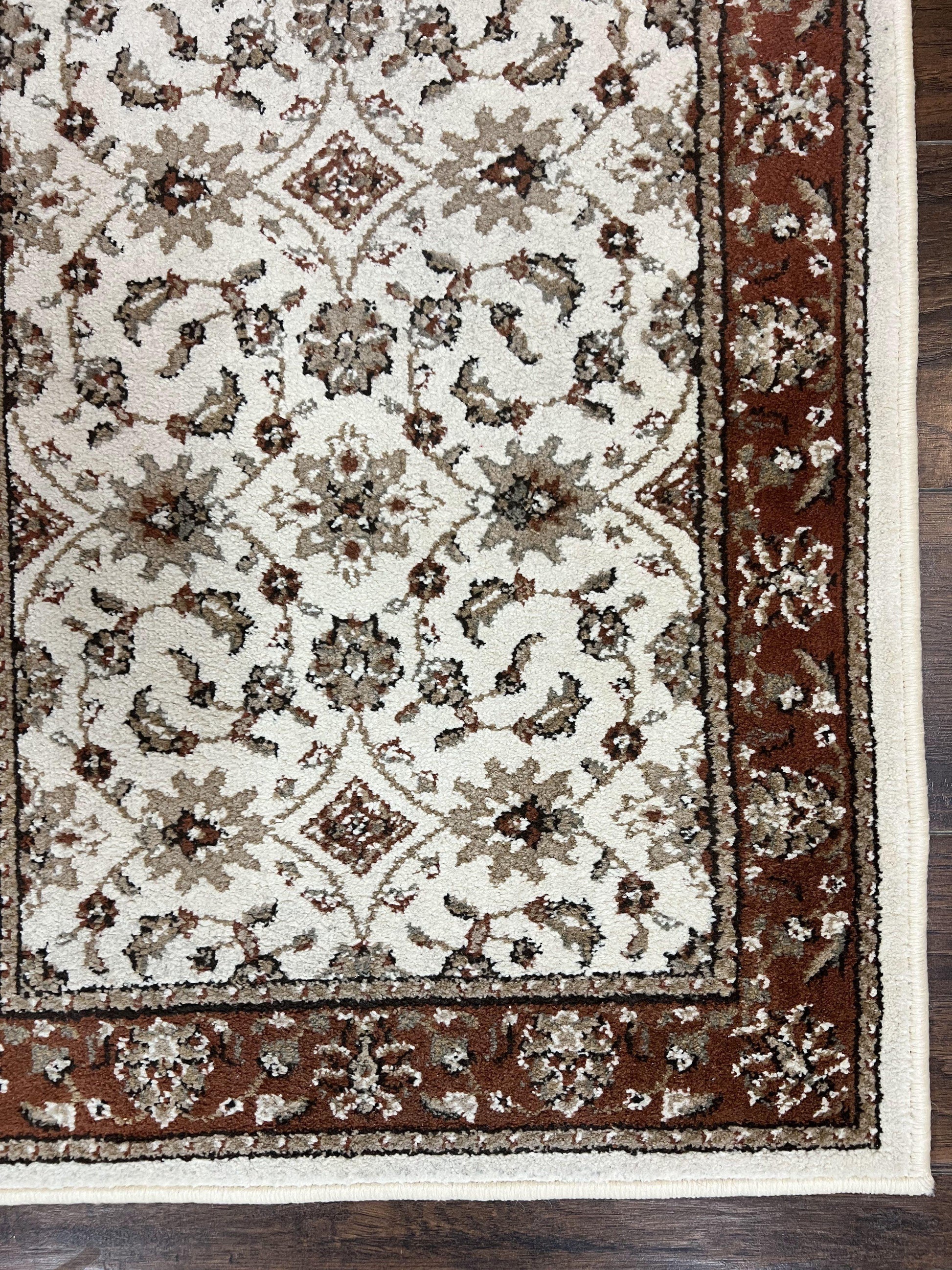 Runner Rug 2 x 7.6, Skinny Runner, Oriental Rug for Hallway, Ivory & Rust Red, Floral Allover - Nuvé
