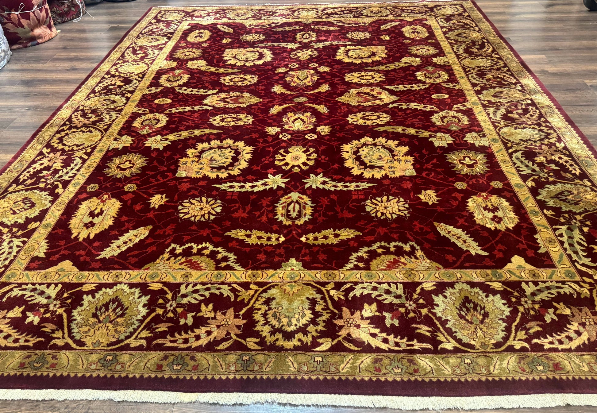Indo Mahal Rug 9x12, Allover Pattern, Dark Red, Traditional Wool Area Rug - Nuvé