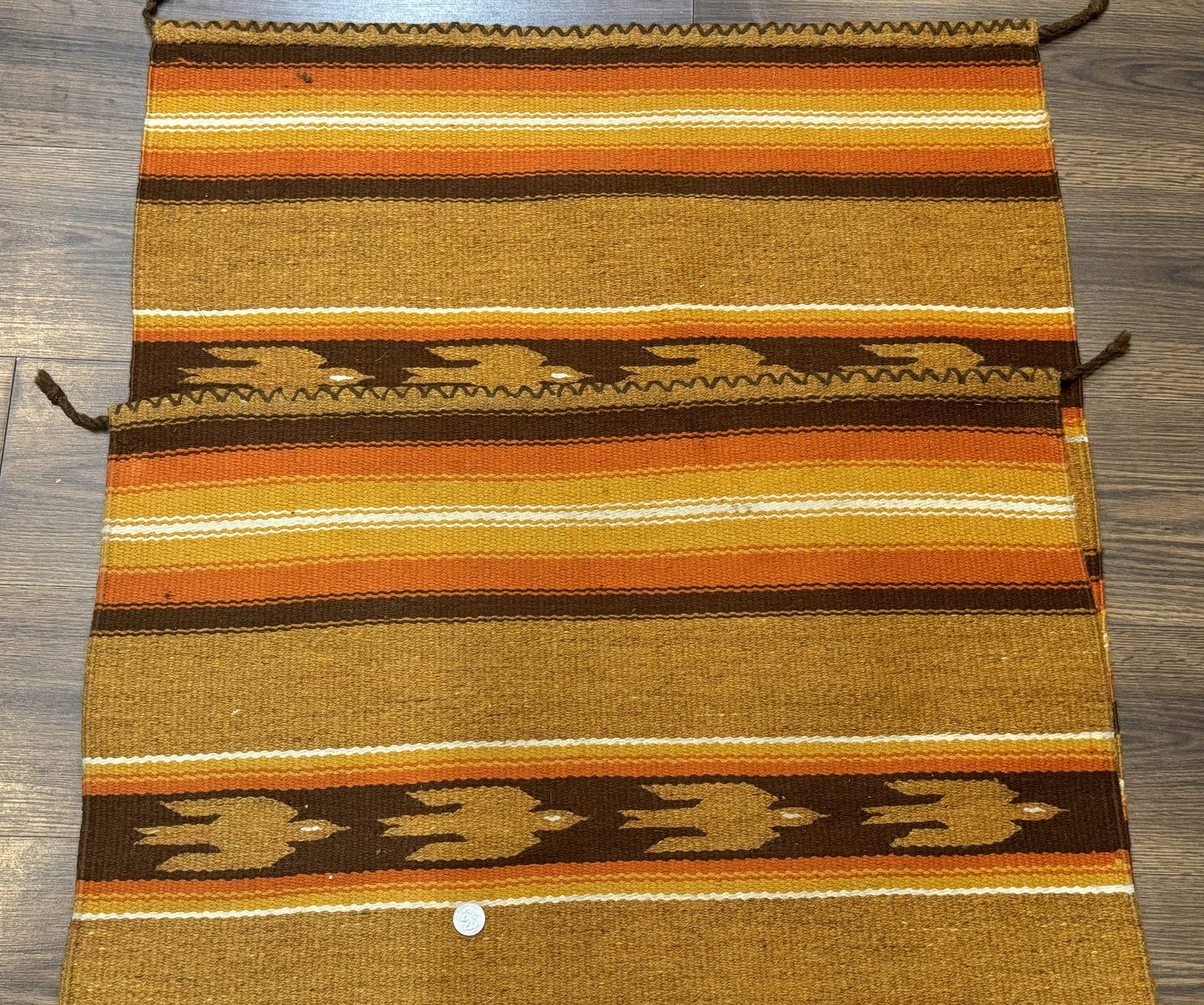 South American Rug Blanket 2.7 x 5.6, Wool, Handmade, Navajo Design, Orange Brown - Nuvé
