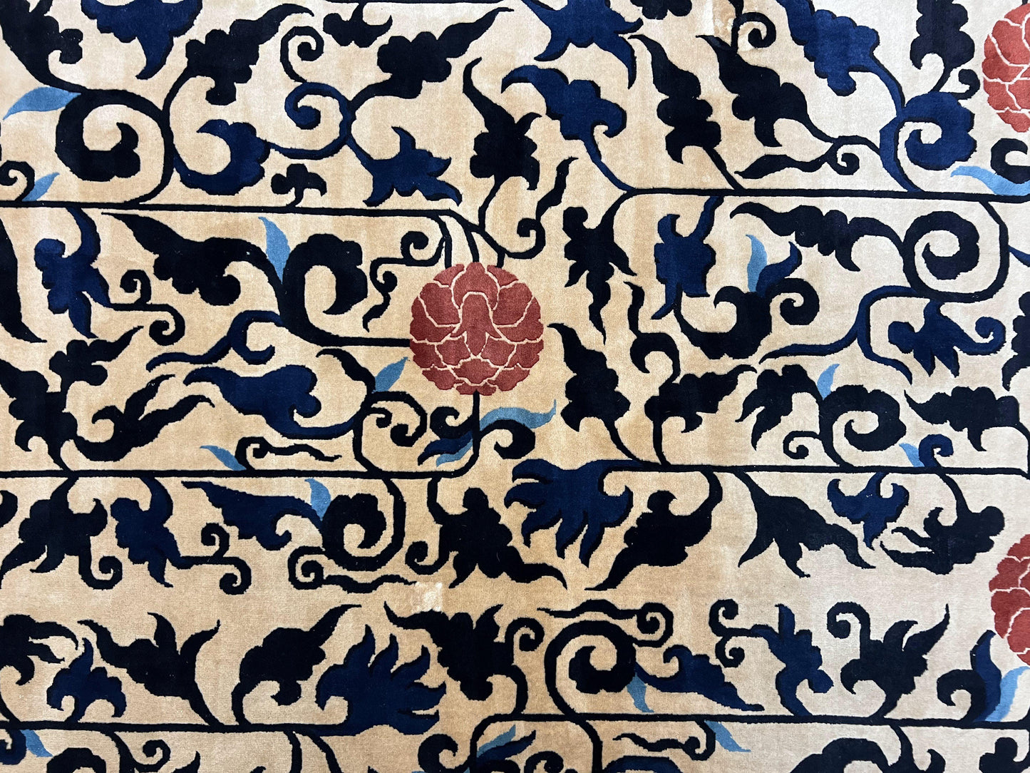 Antique Chinese Peking Rug 10x14, Beige Black, Handmade Wool Art Deco Carpet - Nuvé