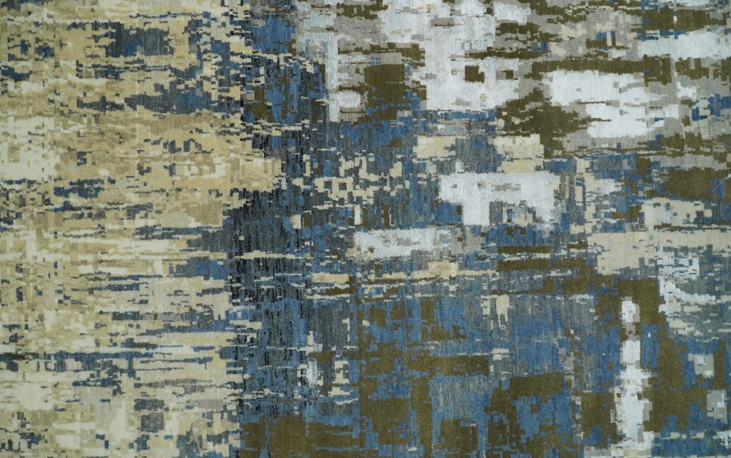 9x12 Fine Hand Knotted Beige and Blue Modern Abstract Style Antique Wool and Silk Area Rug | AGR31 - Nuvé