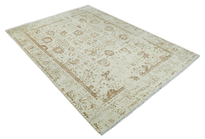 9x12 Fine Hand Knotted Beige and Brown Traditional Vintage Persian Style Antique Wool and Silk Rug | AGR46 - Nuvé