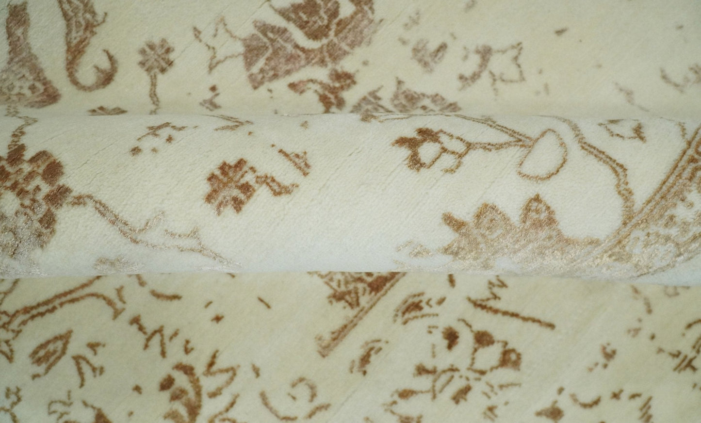 9x12 Fine Hand Knotted Beige and Brown Traditional Vintage Persian Style Antique Wool and Silk Rug | AGR46 - Nuvé