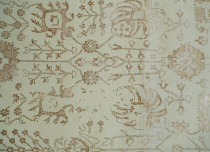 9x12 Fine Hand Knotted Beige and Brown Traditional Vintage Persian Style Antique Wool and Silk Rug | AGR46 - Nuvé