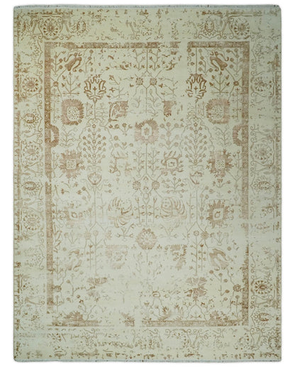 9x12 Fine Hand Knotted Beige and Brown Traditional Vintage Persian Style Antique Wool and Silk Rug | AGR46 - Nuvé