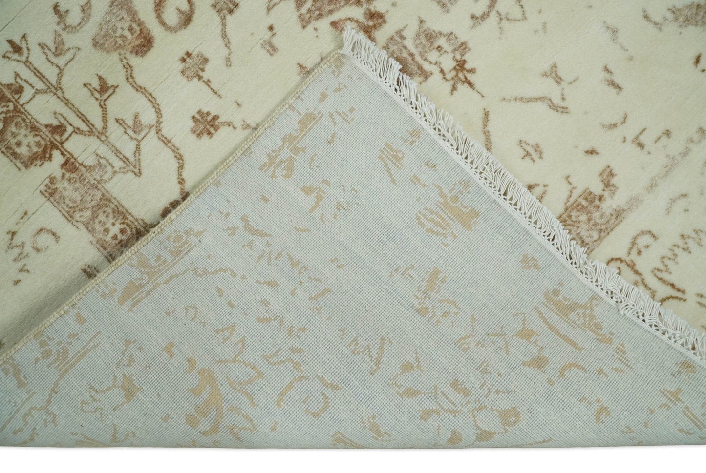 9x12 Fine Hand Knotted Beige and Brown Traditional Vintage Persian Style Antique Wool and Silk Rug | AGR46 - Nuvé