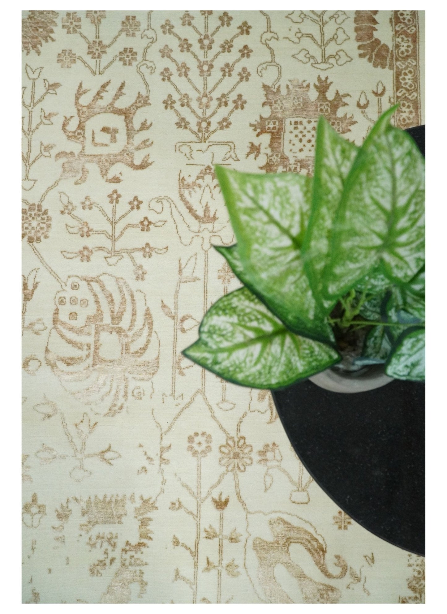 9x12 Fine Hand Knotted Beige and Brown Traditional Vintage Persian Style Antique Wool and Silk Rug | AGR46 - Nuvé