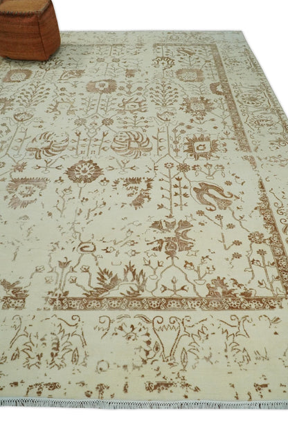 9x12 Fine Hand Knotted Beige and Brown Traditional Vintage Persian Style Antique Wool and Silk Rug | AGR46 - Nuvé