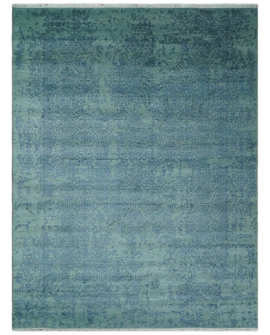 9x12 Fine Hand Knotted Blue and Teal Traditional Vintage Persian Style Antique Wool Rug | AGR33 - Nuvé