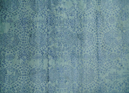 9x12 Fine Hand Knotted Blue and Teal Traditional Vintage Persian Style Antique Wool Rug | AGR33 - Nuvé