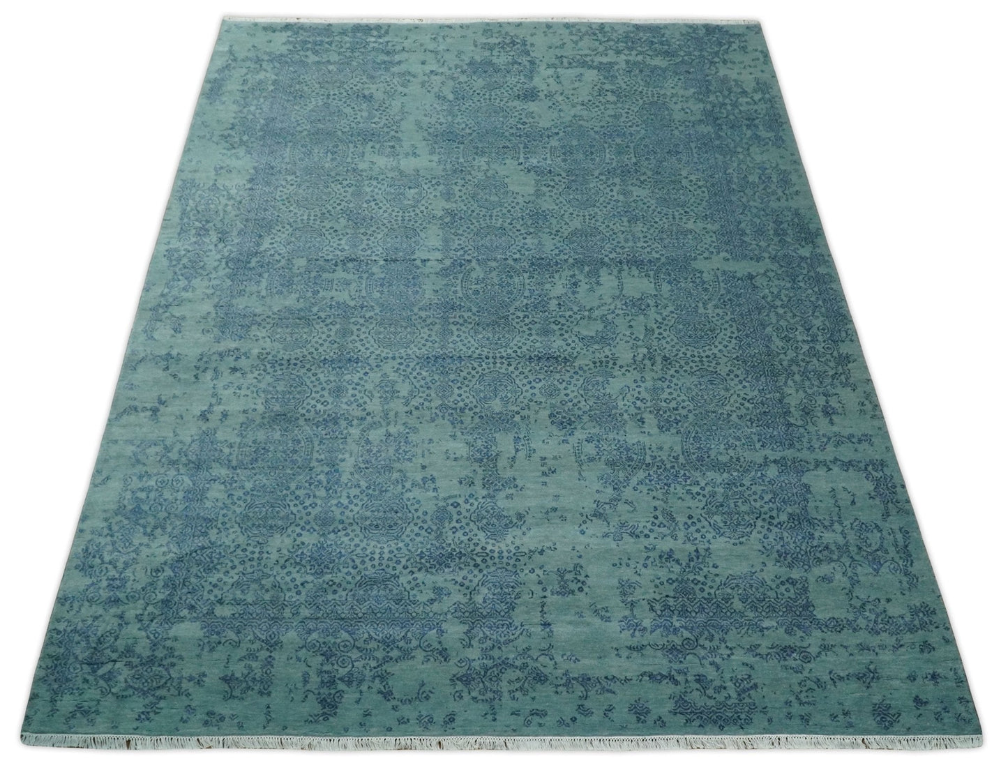 9x12 Fine Hand Knotted Blue and Teal Traditional Vintage Persian Style Antique Wool Rug | AGR33 - Nuvé