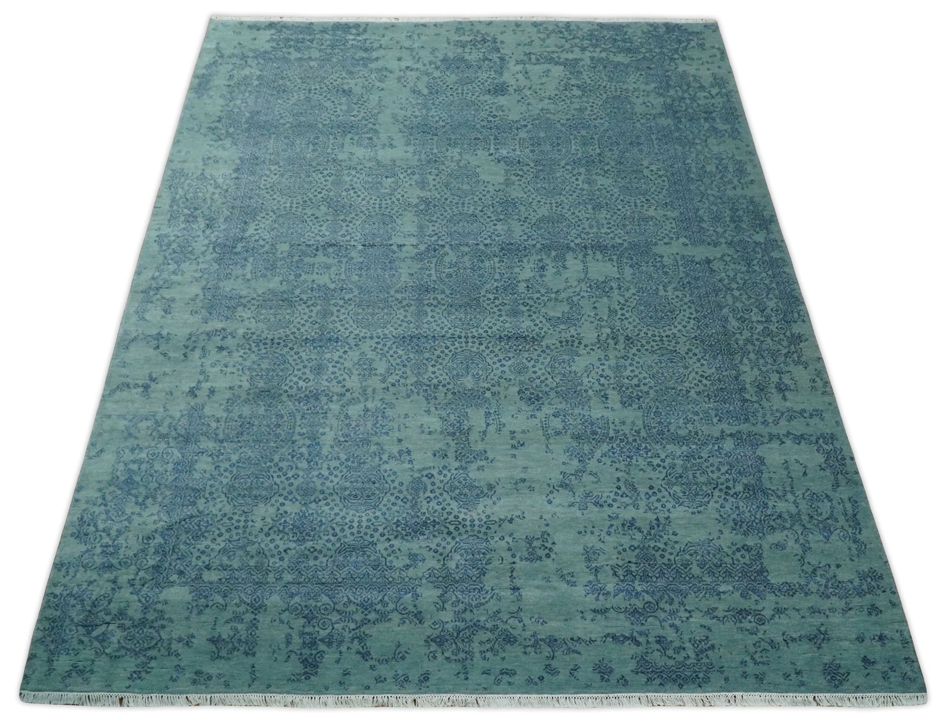 9x12 Fine Hand Knotted Blue and Teal Traditional Vintage Persian Style Antique Wool Rug | AGR33 - Nuvé