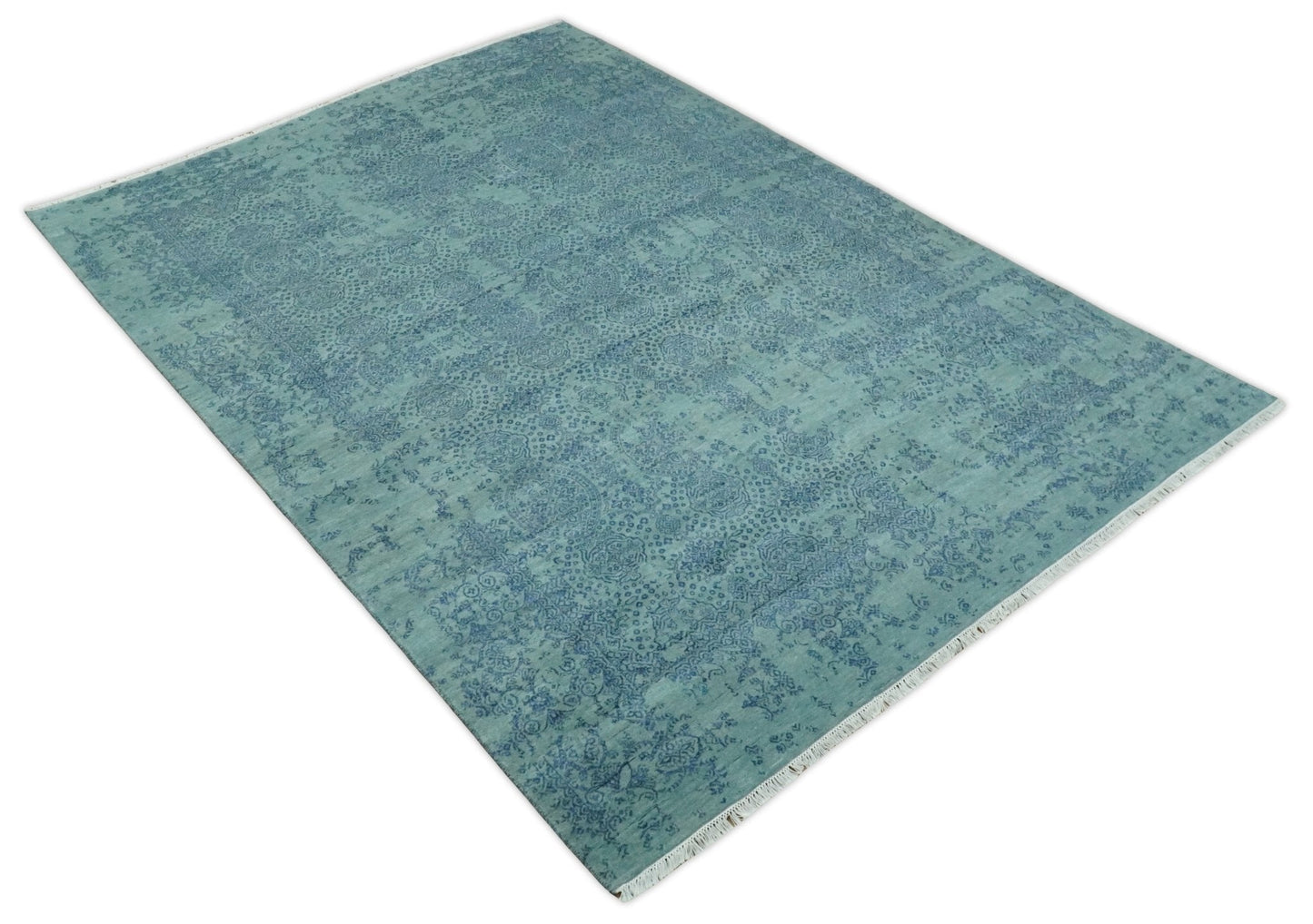 9x12 Fine Hand Knotted Blue and Teal Traditional Vintage Persian Style Antique Wool Rug | AGR33 - Nuvé