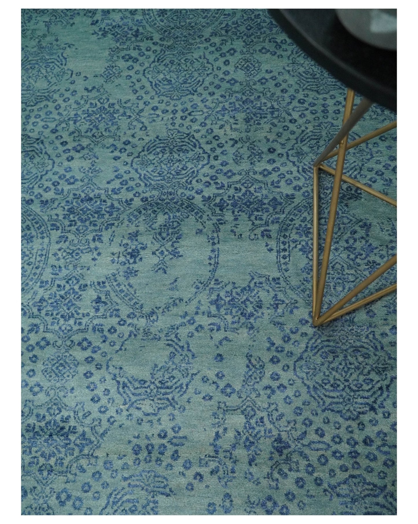 9x12 Fine Hand Knotted Blue and Teal Traditional Vintage Persian Style Antique Wool Rug | AGR33 - Nuvé