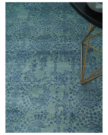 9x12 Fine Hand Knotted Blue and Teal Traditional Vintage Persian Style Antique Wool Rug | AGR33 - Nuvé