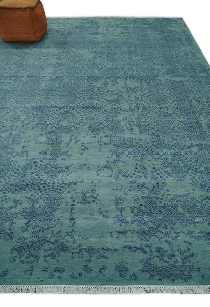 9x12 Fine Hand Knotted Blue and Teal Traditional Vintage Persian Style Antique Wool Rug | AGR33 - Nuvé