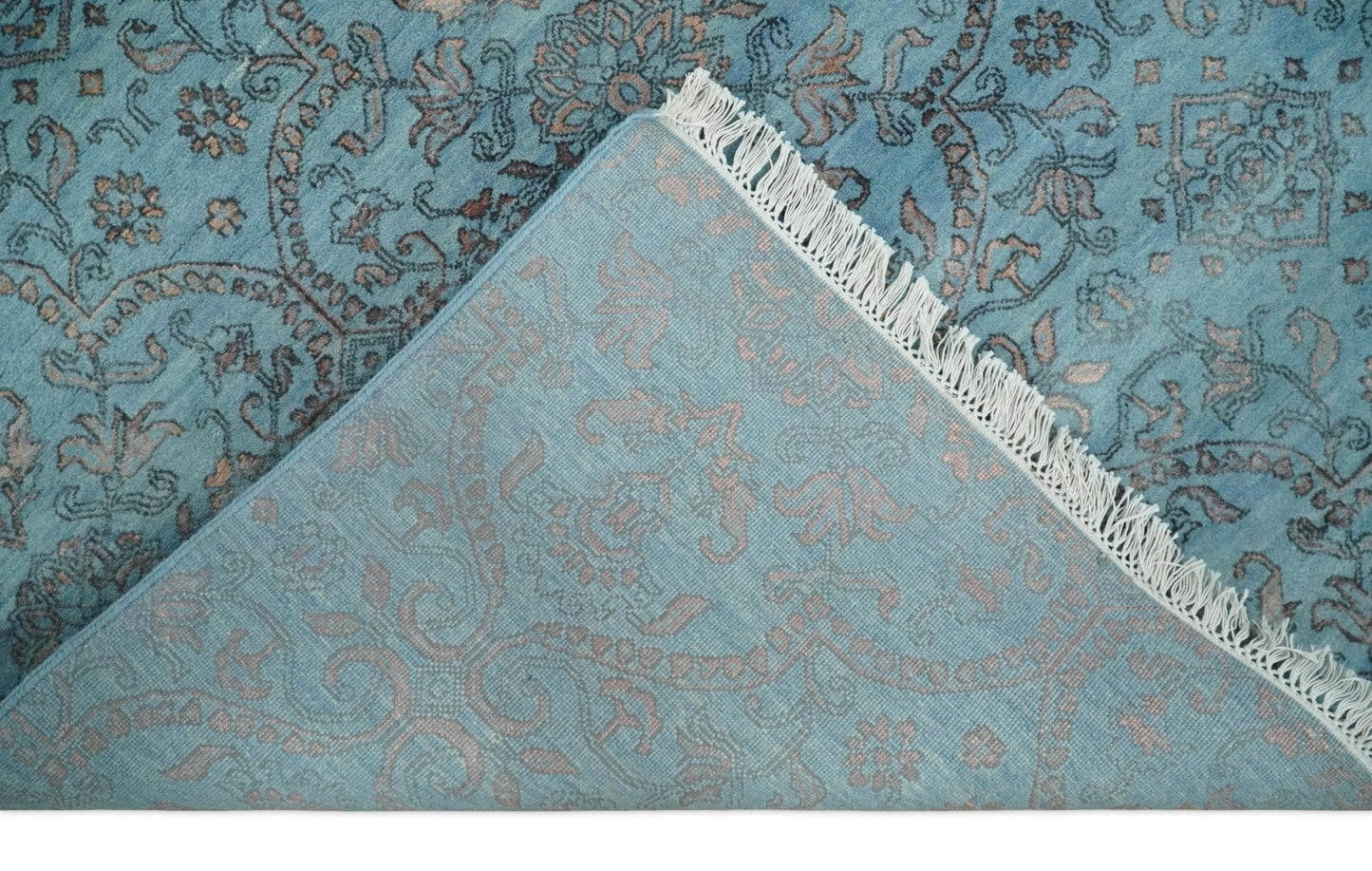 9x12 Fine Hand Knotted Blue and Brown Traditional Vintage Persian Wool and Silk Area Rug | AGR32 - Nuvé