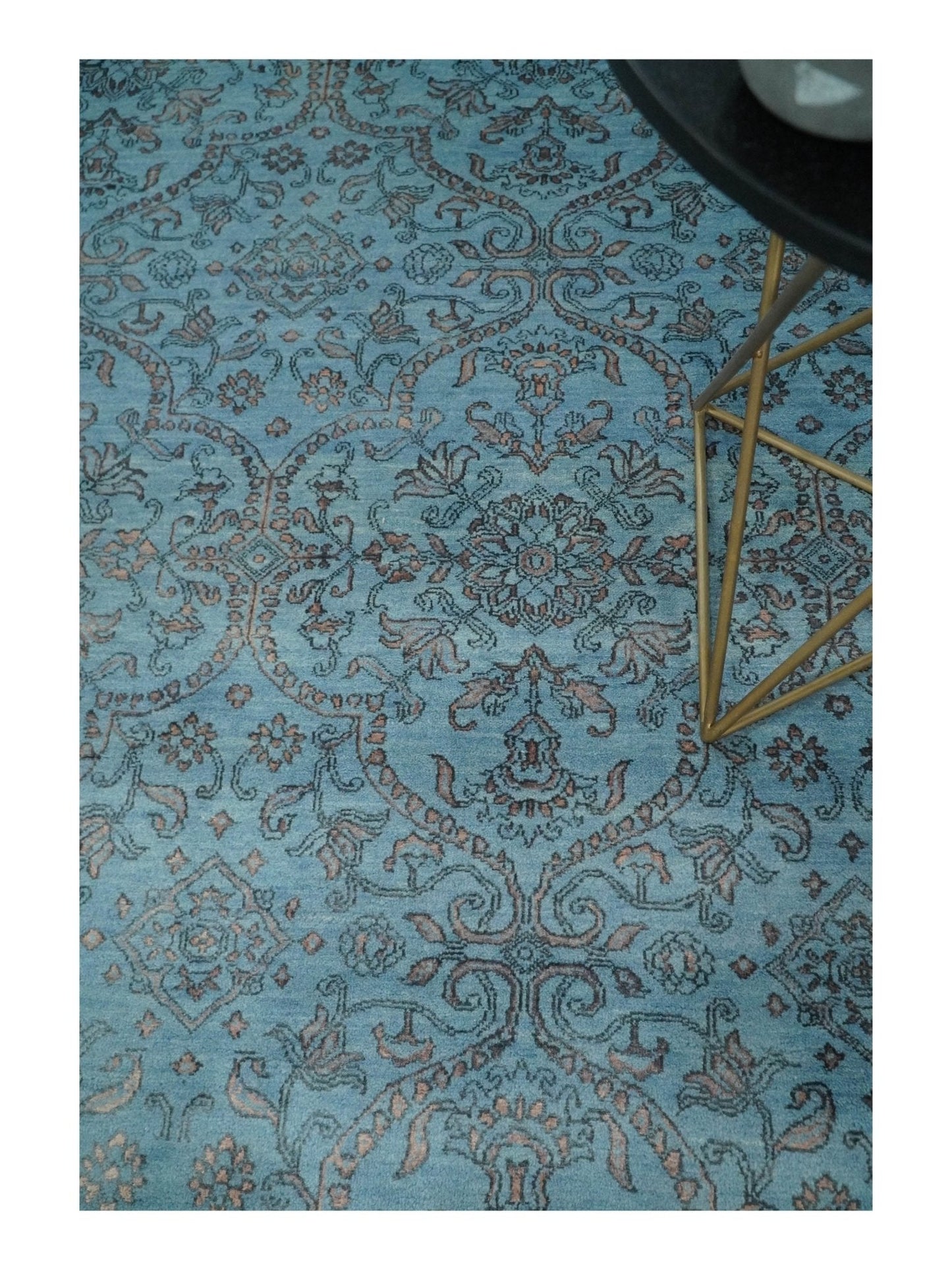 9x12 Fine Hand Knotted Blue and Brown Traditional Vintage Persian Wool and Silk Area Rug | AGR32 - Nuvé