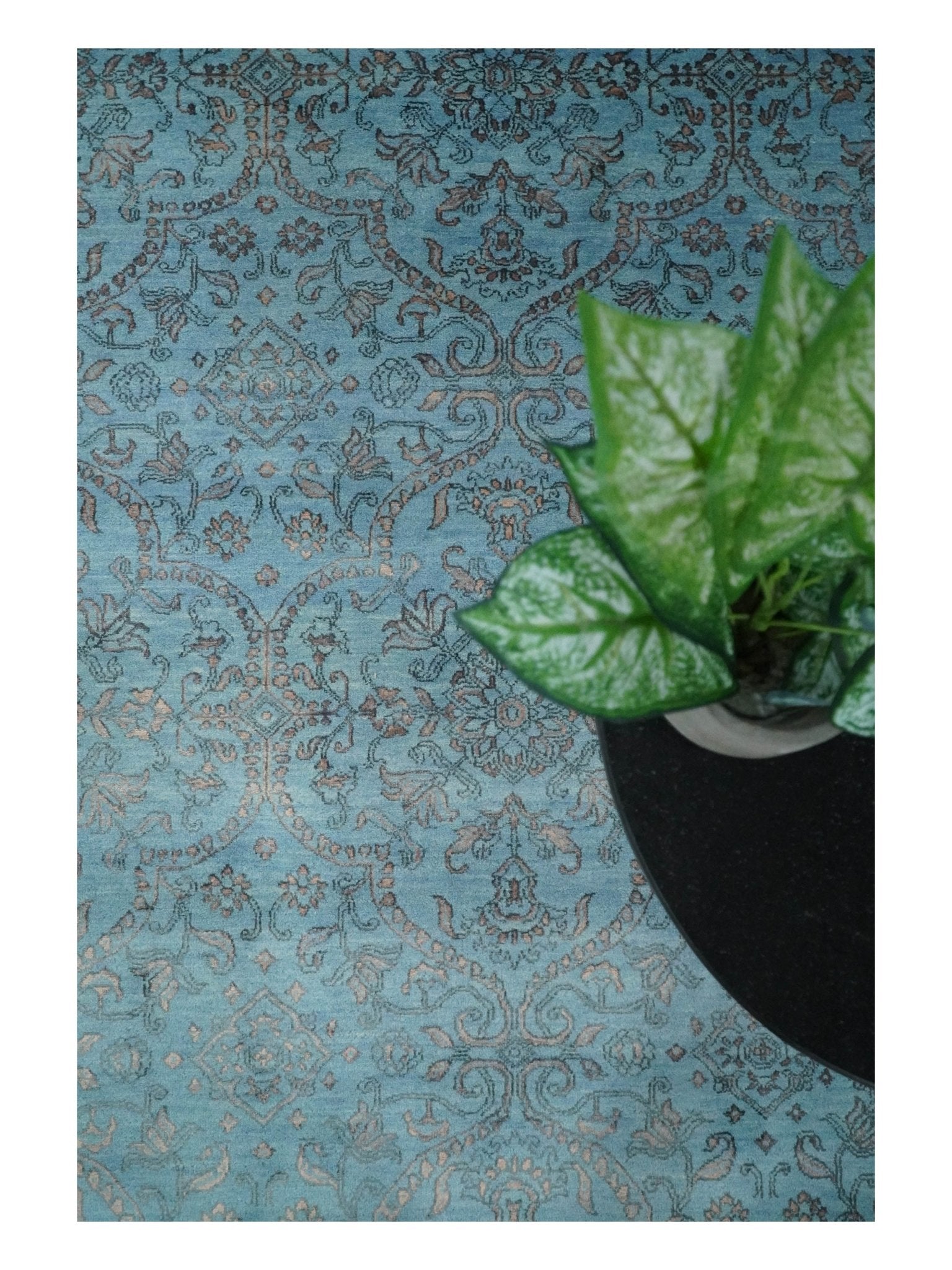 9x12 Fine Hand Knotted Blue and Brown Traditional Vintage Persian Wool and Silk Area Rug | AGR32 - Nuvé