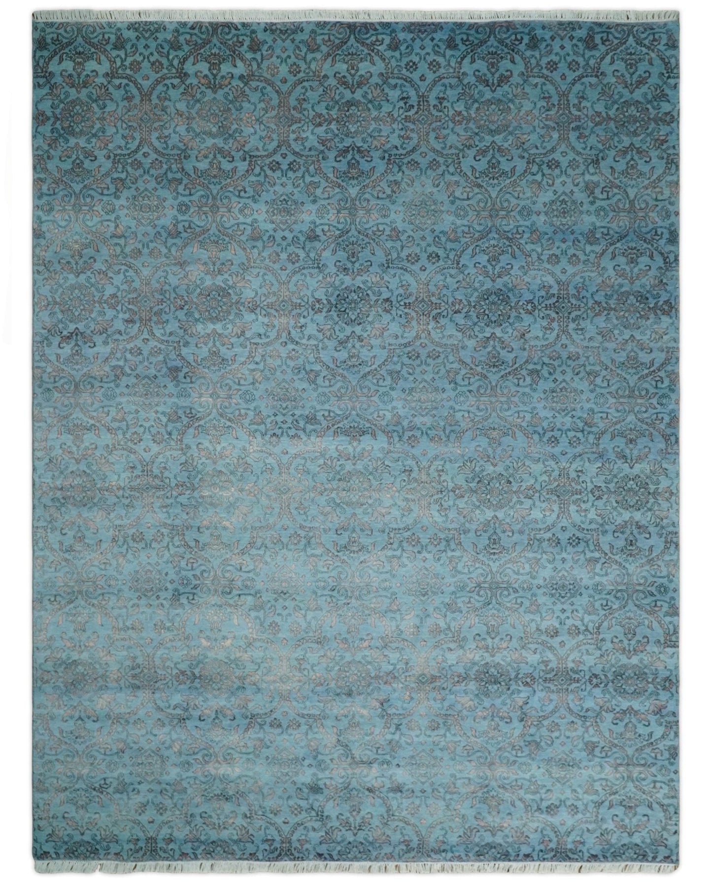 9x12 Fine Hand Knotted Blue and Brown Traditional Vintage Persian Wool and Silk Area Rug | AGR32 - Nuvé