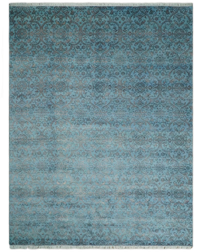 9x12 Fine Hand Knotted Blue and Brown Traditional Vintage Persian Wool and Silk Area Rug | AGR32 - Nuvé