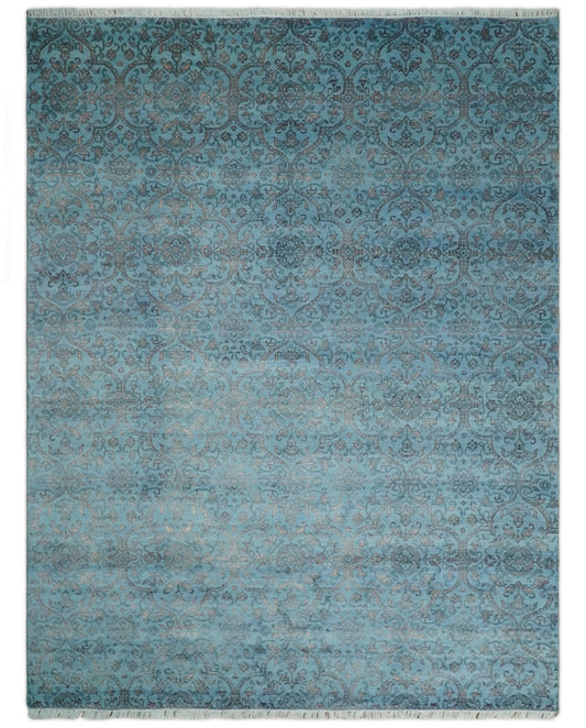 9x12 Fine Hand Knotted Blue and Brown Traditional Vintage Persian Wool and Silk Area Rug | AGR32 - Nuvé