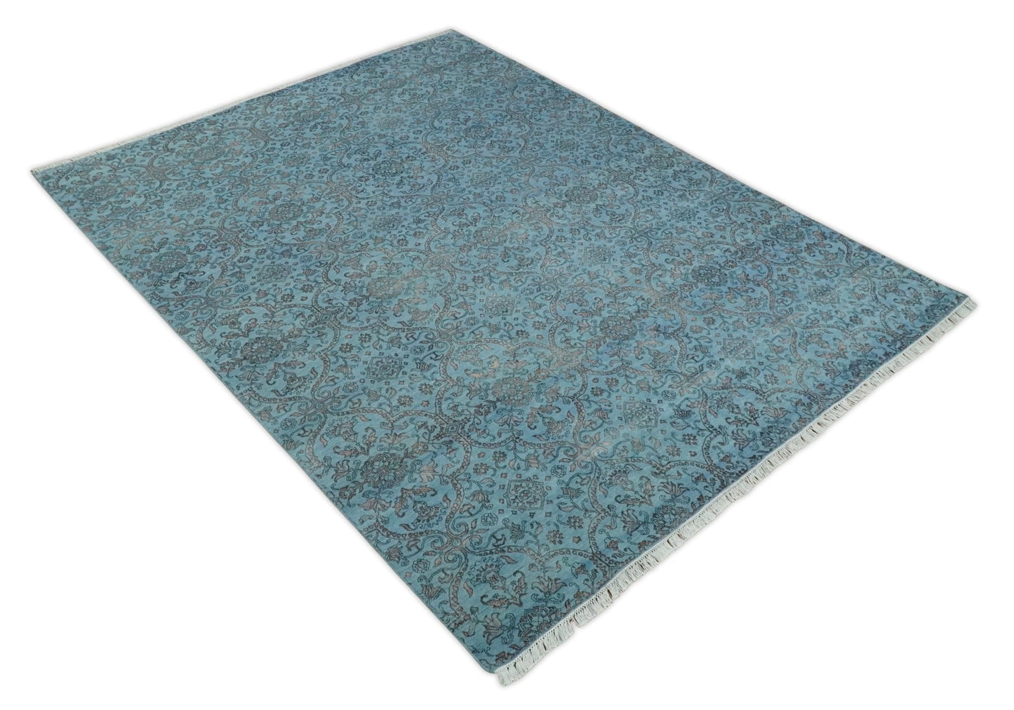 9x12 Fine Hand Knotted Blue and Brown Traditional Vintage Persian Wool and Silk Area Rug | AGR32 - Nuvé