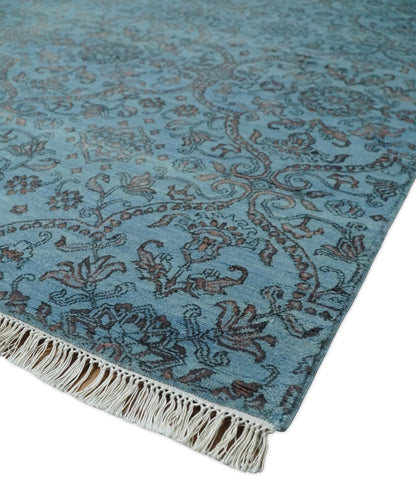 9x12 Fine Hand Knotted Blue and Brown Traditional Vintage Persian Wool and Silk Area Rug | AGR32 - Nuvé