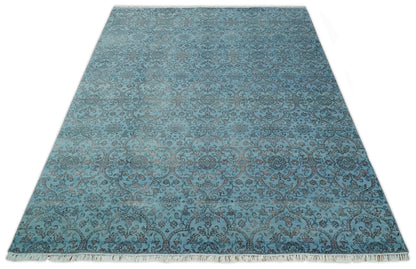 9x12 Fine Hand Knotted Blue and Brown Traditional Vintage Persian Wool and Silk Area Rug | AGR32 - Nuvé