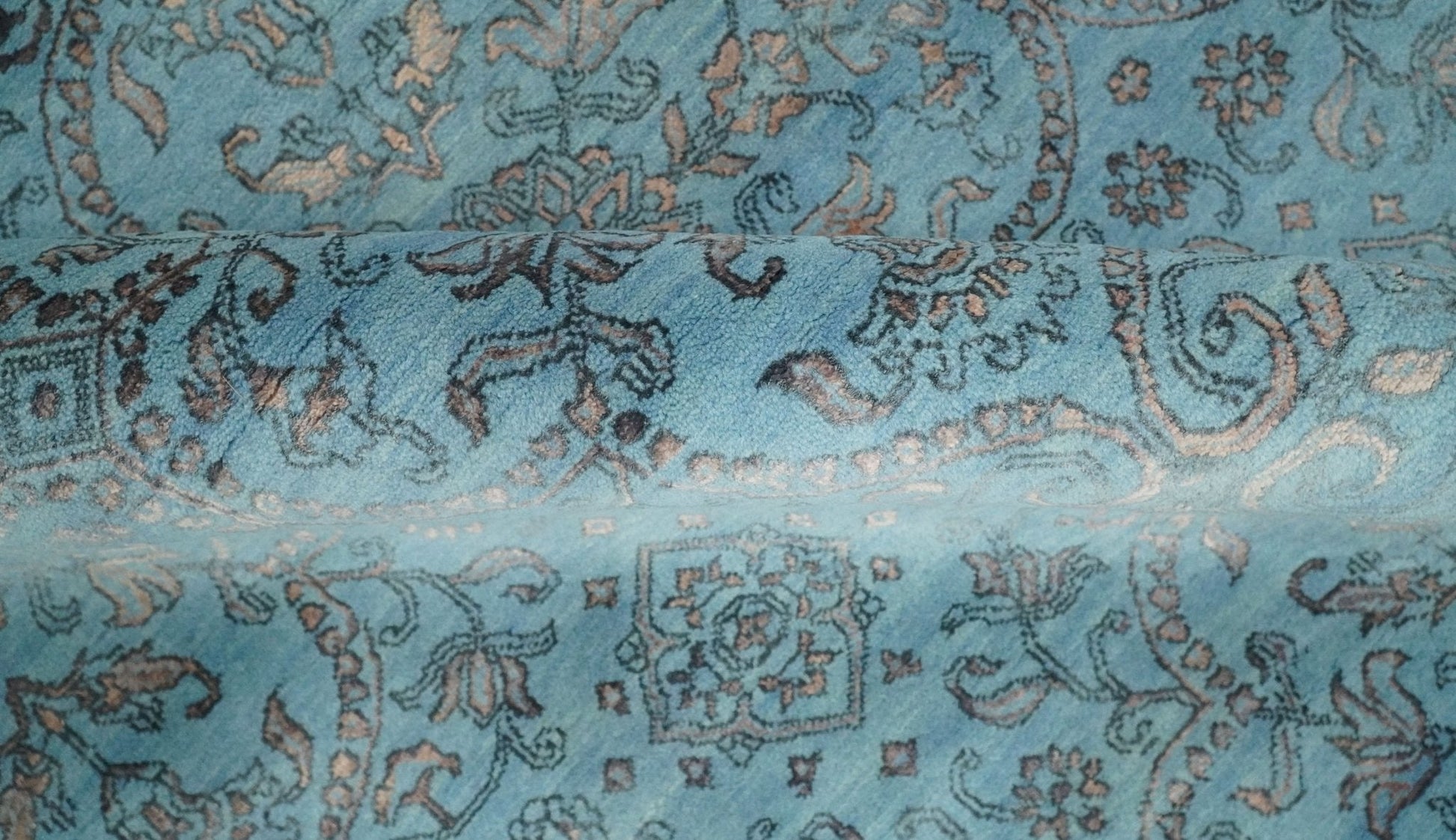 9x12 Fine Hand Knotted Blue and Brown Traditional Vintage Persian Wool and Silk Area Rug | AGR32 - Nuvé