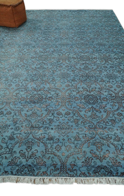 9x12 Fine Hand Knotted Blue and Brown Traditional Vintage Persian Wool and Silk Area Rug | AGR32 - Nuvé