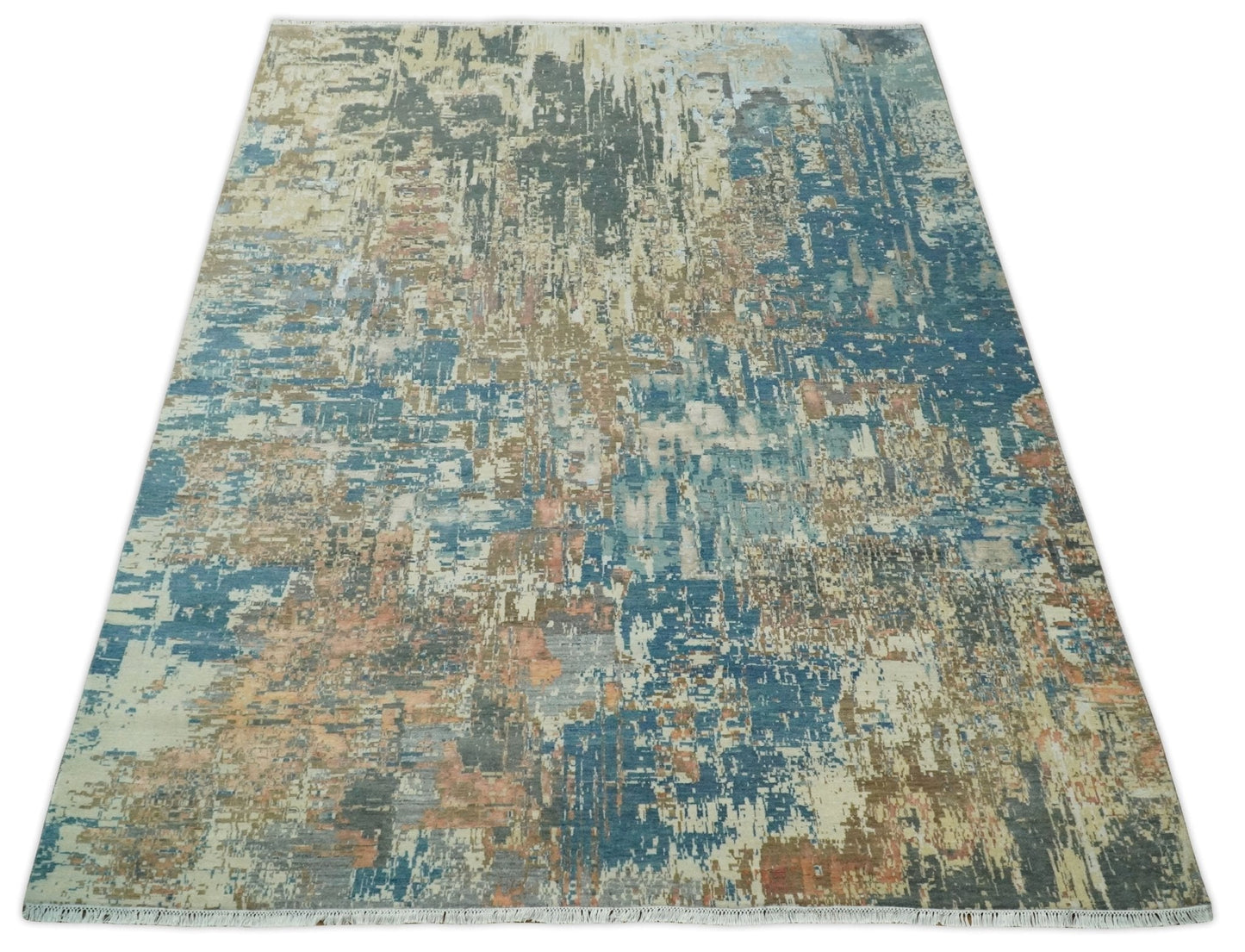 9x12 Fine Hand Knotted Brown Multicolor Modern Abstract Wool Area Rug | AGR34 - Nuvé