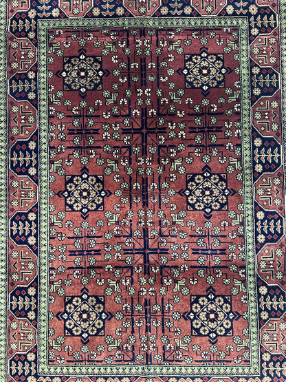 Hand-Knotted Bukharayi Rug – Brown 59” x 40” | Traditional Afghani Wool Rug - Nuvé