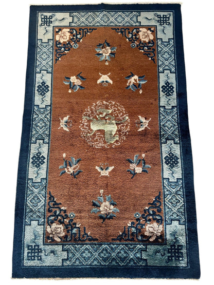 Hand-Knotted Chinese Silk Peking Rug – 3’ x 5’ – Luxurious Floral Design - Nuvé
