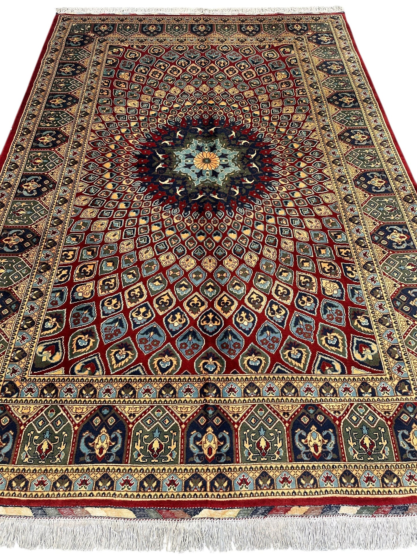 Afghani Parak Hand-Knotted Wool Rug | 6’6″ x 9’10″ Traditional Dome Motif - Nuvé
