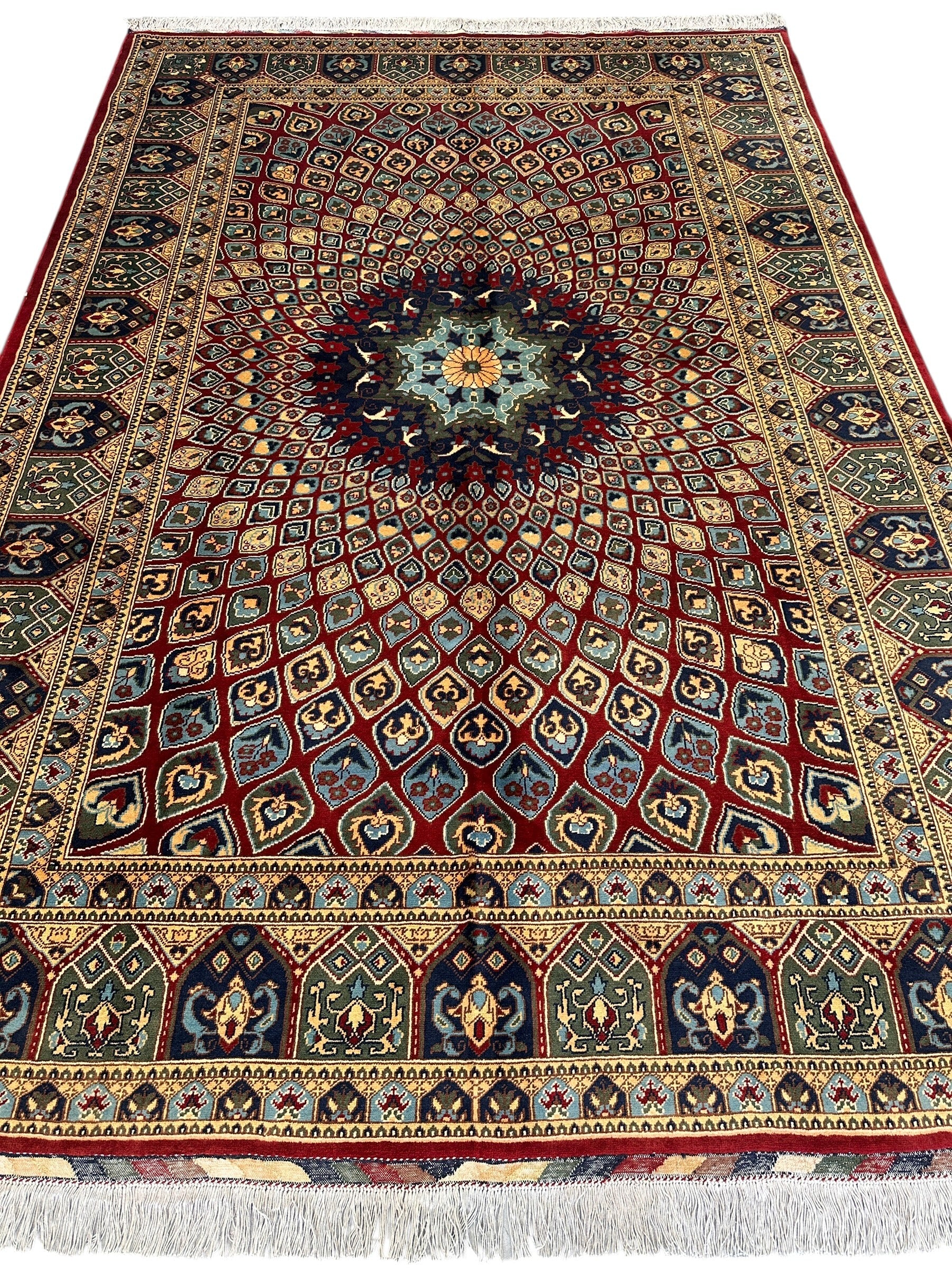 Afghani Parak Hand-Knotted Wool Rug | 6’6″ x 9’10″ Traditional Dome Motif - Nuvé