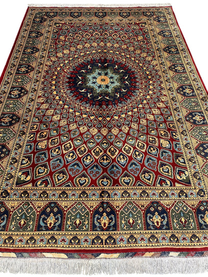 Afghani Parak Hand-Knotted Wool Rug | 6’6″ x 9’10″ Traditional Dome Motif - Nuvé