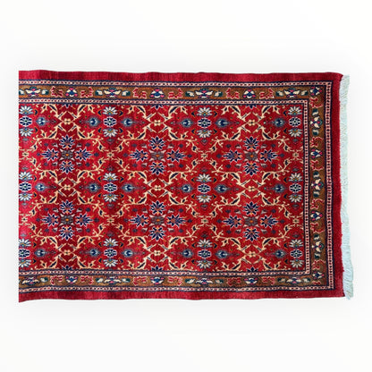 Vintage Mashhad Wool Runner – 3’3” x 8’4” – 1970s, Rich Red with Blue & Beige Accents - Nuvé